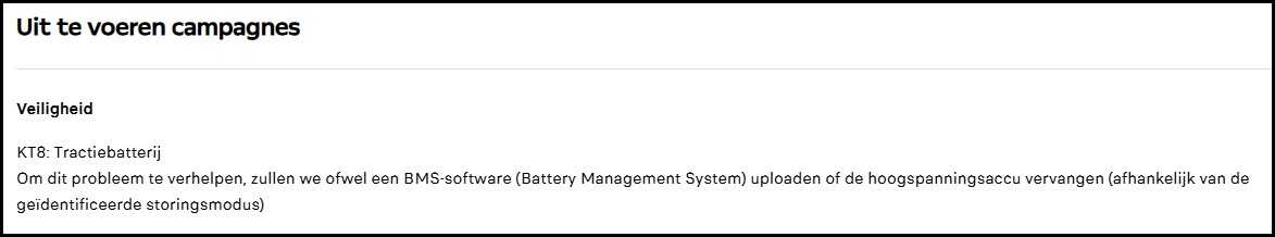 Terugroepactie TRACTIEBATTERIJ BE2